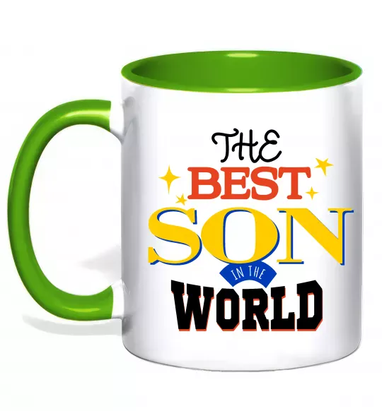 Чашка с цветной ручкой Best son in the world Зеленый фото