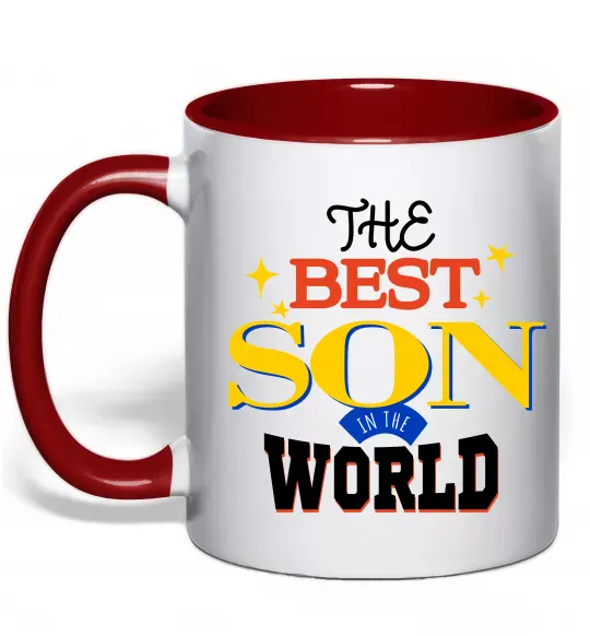 Чашка с цветной ручкой Best son in the world Красный фото