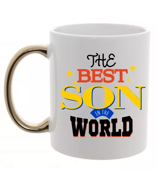 Чашка с цветной ручкой Best son in the world Золото фото