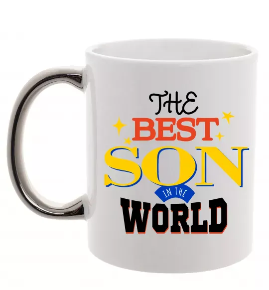 Чашка с цветной ручкой Best son in the world Серебро фото