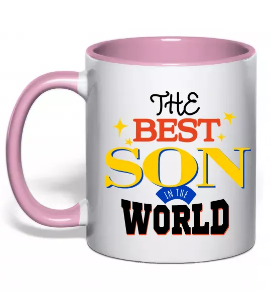 Чашка с цветной ручкой Best son in the world Нежно розовый фото