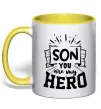 Чашка с цветной ручкой Son you are my hero Солнечно желтый фото