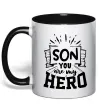 Чашка с цветной ручкой Son you are my hero Черный фото