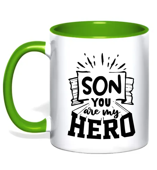 Чашка з кольоровою ручкою Son you are my hero Лаймовий фото