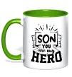 Чашка з кольоровою ручкою Son you are my hero Лаймовий фото