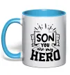 Чашка с цветной ручкой Son you are my hero Голубой фото