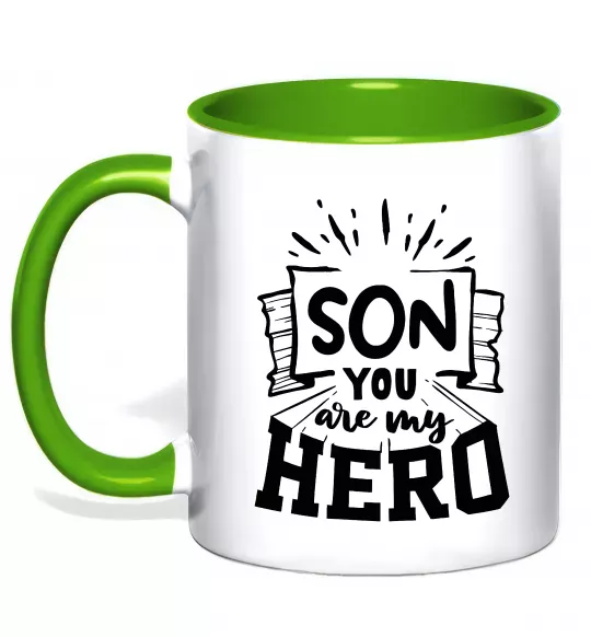 Чашка с цветной ручкой Son you are my hero Зеленый фото