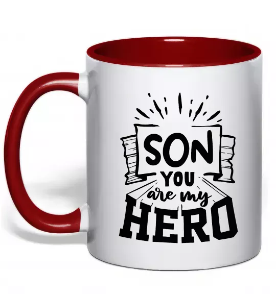 Чашка с цветной ручкой Son you are my hero Красный фото