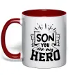 Чашка с цветной ручкой Son you are my hero Красный фото