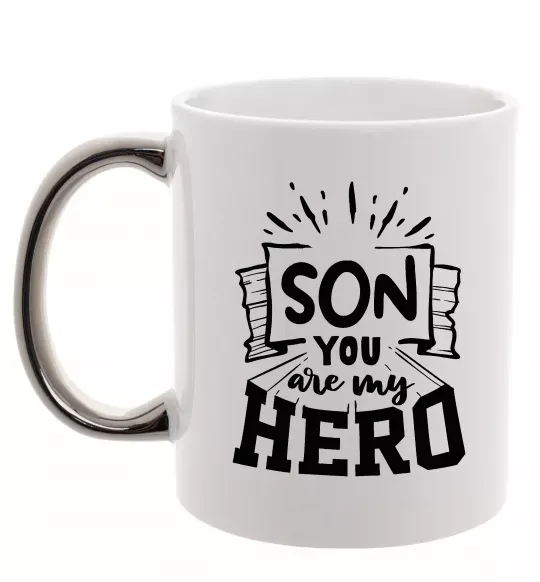 Чашка с цветной ручкой Son you are my hero Серебро фото
