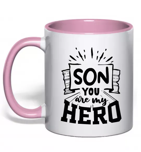 Чашка с цветной ручкой Son you are my hero Нежно розовый фото