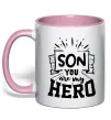 Чашка с цветной ручкой Son you are my hero Нежно розовый фото