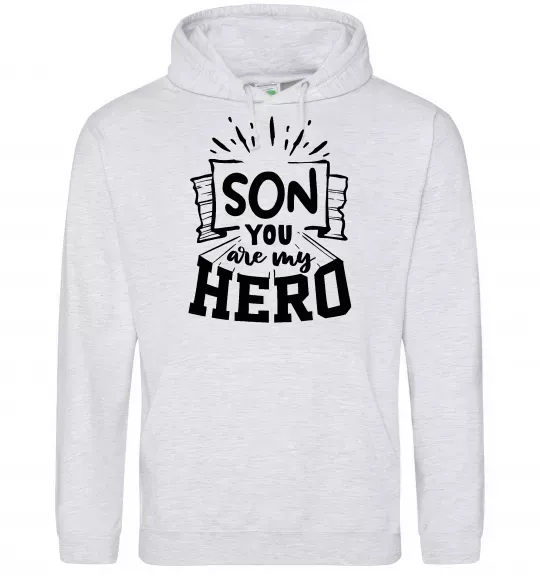 Мужская толстовка (худи) Son you are my hero Серый меланж фото