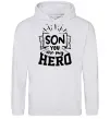 Мужская толстовка (худи) Son you are my hero Серый меланж фото