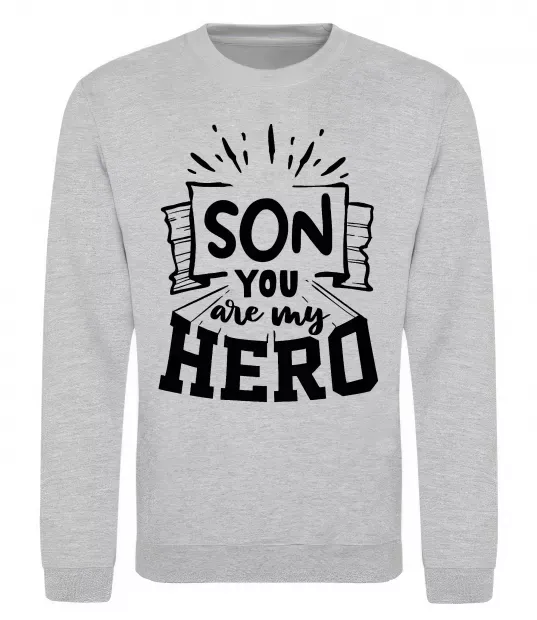 Свитшот Son you are my hero Серый меланж фото