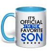 Чашка з кольоровою ручкою Official favorite son Блакитний фото