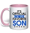 Чашка з кольоровою ручкою Official favorite son Ніжно рожевий фото
