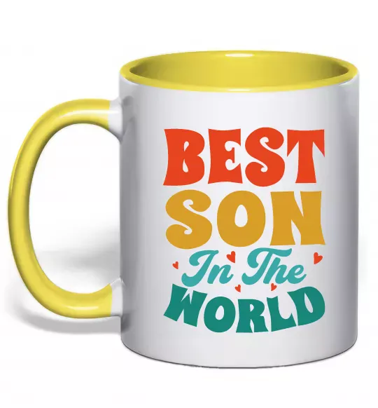 Чашка з кольоровою ручкою Best son in the world colors Сонячно жовтий фото