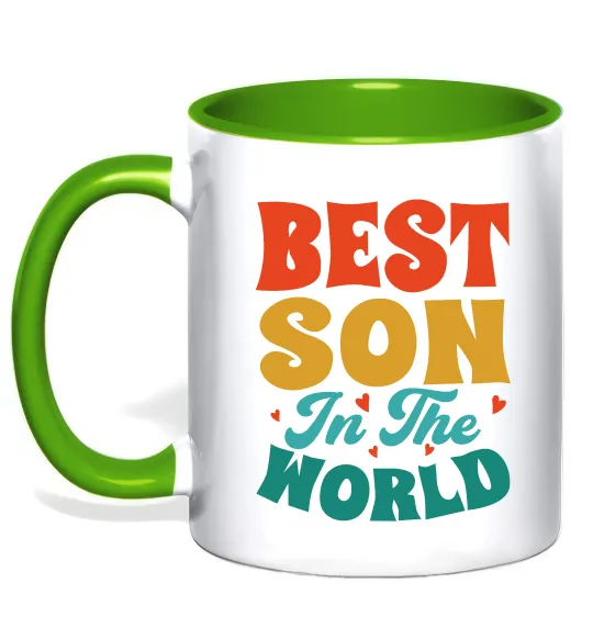 Чашка з кольоровою ручкою Best son in the world colors Лаймовий фото