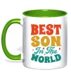 Чашка з кольоровою ручкою Best son in the world colors Лаймовий фото