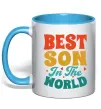 Чашка з кольоровою ручкою Best son in the world colors Блакитний фото
