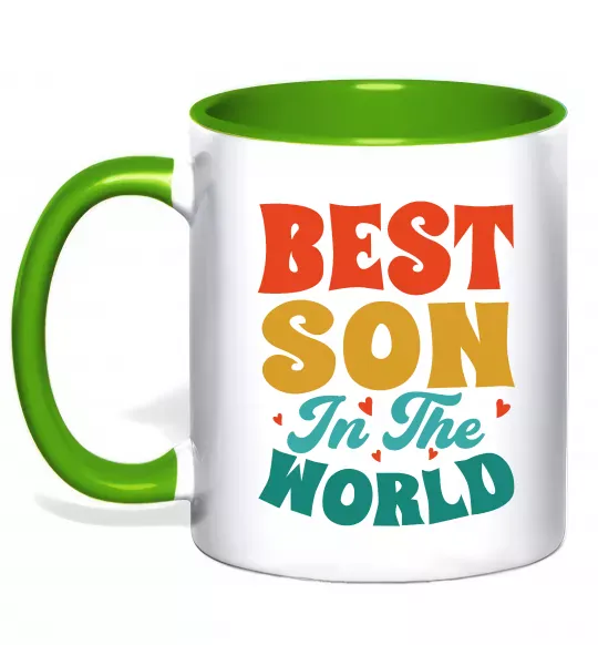 Чашка з кольоровою ручкою Best son in the world colors Зелений фото