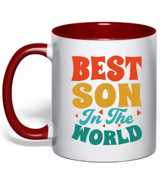 Чашка з кольоровою ручкою Best son in the world colors Червоний фото