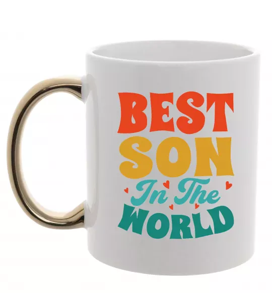 Чашка з кольоровою ручкою Best son in the world colors Золото фото