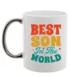 Чашка з кольоровою ручкою Best son in the world colors Срібло фото