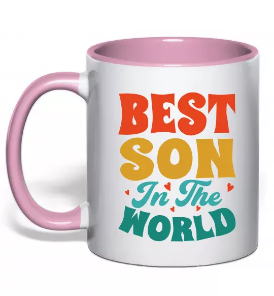 Чашка з кольоровою ручкою Best son in the world colors Ніжно рожевий фото