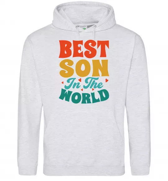 Мужская толстовка (худи) Best son in the world colors Серый меланж фото