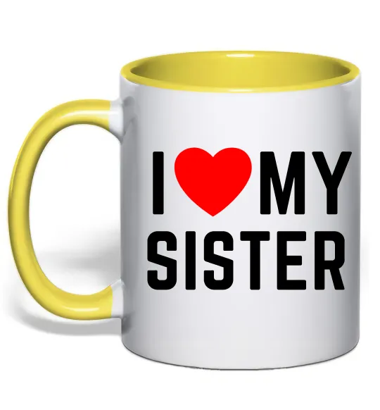 Чашка з кольоровою ручкою I love my sister Лимонний фото