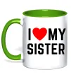 Чашка з кольоровою ручкою I love my sister Лаймовий фото