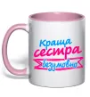 Чашка з кольоровою ручкою Краща сестра безумовно Ніжно рожевий фото