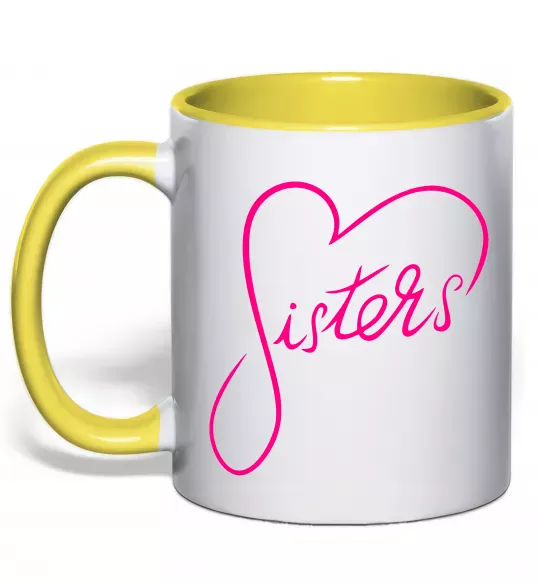 Чашка з кольоровою ручкою Sisters серце Сонячно жовтий фото