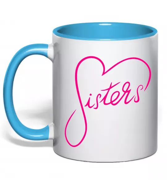 Чашка з кольоровою ручкою Sisters серце Блакитний фото