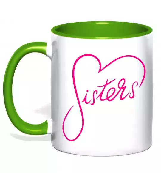 Чашка з кольоровою ручкою Sisters серце Зелений фото