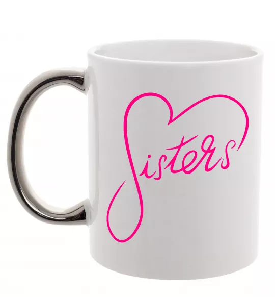 Чашка з кольоровою ручкою Sisters серце Срібло фото