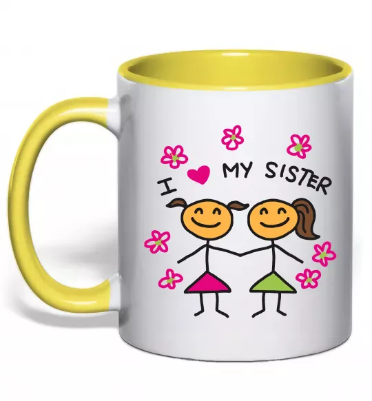 Чашка з кольоровою ручкою I love my sister малюнок Сонячно жовтий фото