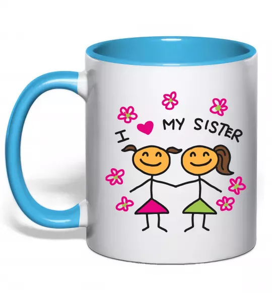 Чашка з кольоровою ручкою I love my sister малюнок Блакитний фото