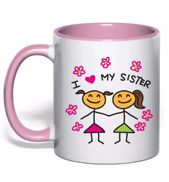 Чашка з кольоровою ручкою I love my sister малюнок Ніжно рожевий фото