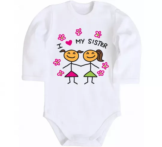 Дитячий бодік I love my sister малюнок Білий фото