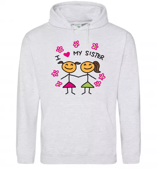 Женская толстовка (худи) I love my sister малюнок Серый меланж фото