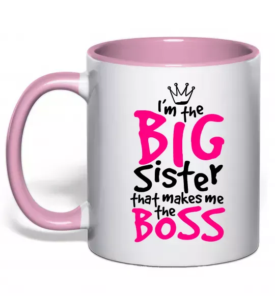 Чашка з кольоровою ручкою Big sister Boss Ніжно рожевий фото