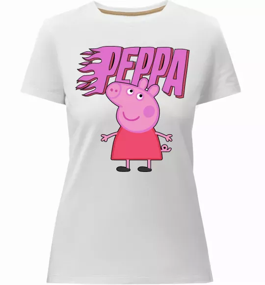 Женская премиум футболка Peppa вогняний напис Белый фото