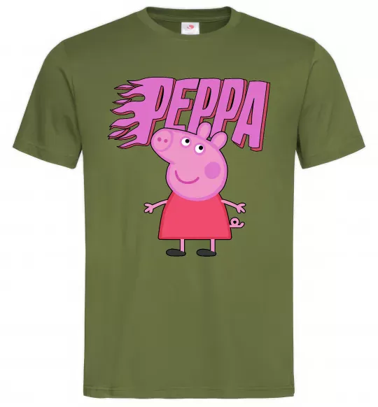 Мужская футболка Peppa вогняний напис Оливковый фото