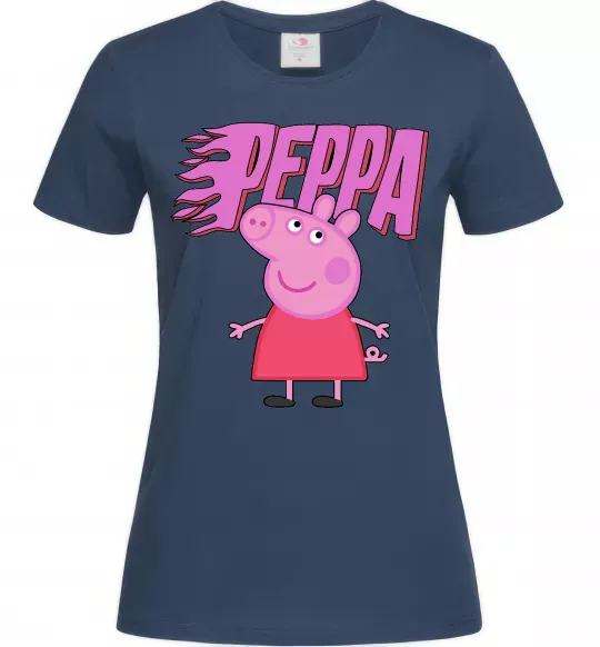 Женская футболка Peppa вогняний напис Темно-синий фото
