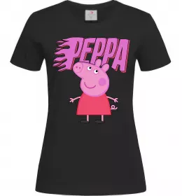 Женская футболка Peppa вогняний напис Черный фото