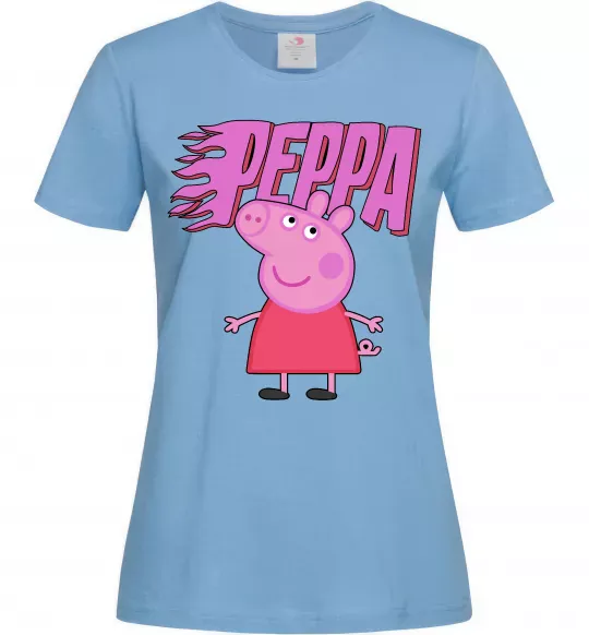 Женская футболка Peppa вогняний напис Голубой фото