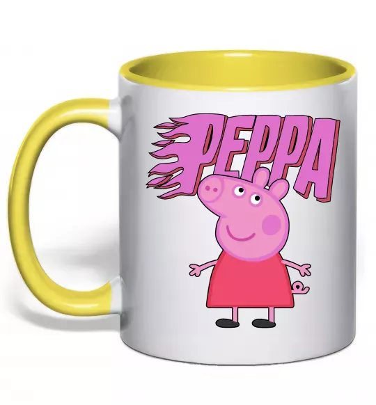 Чашка с цветной ручкой Peppa вогняний напис Солнечно желтый фото